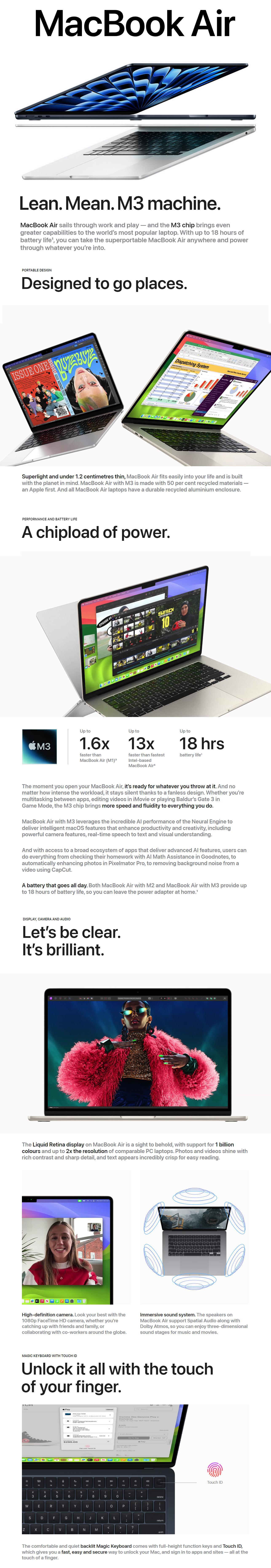 APPLE MACBOOK AIR M4 15.3' CHIP WITH 10-CORE CPU|10-CORE GPU|24GB|512GB SSD - MIDNIGHT -  A3241